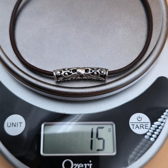 16 Inch Sterling Silver & Leather Unique Floral Pendant Necklace B690 - Picture 6 of 6